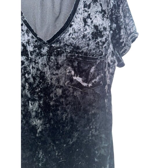 Spring + Mercer Crushed Velvet Legging Tee Black V-Neck Short Sleeve Sz S Witchy - Picture 2 of 7